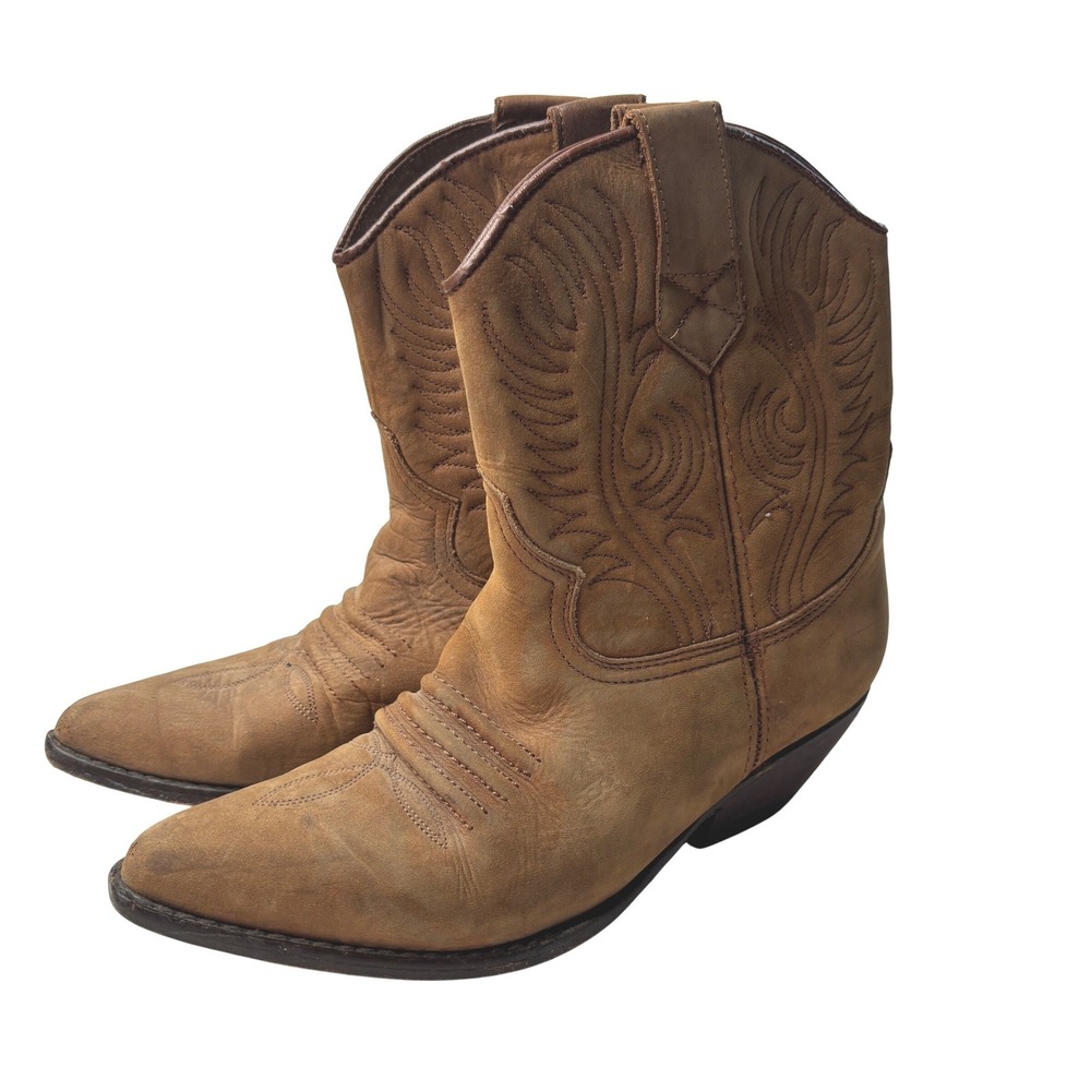 VTG Guess by Marciano Brown Leather Western Cowgirl Ankle Boots Pointed Toe 6
